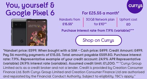 Pixel 6 on Currys Mobile